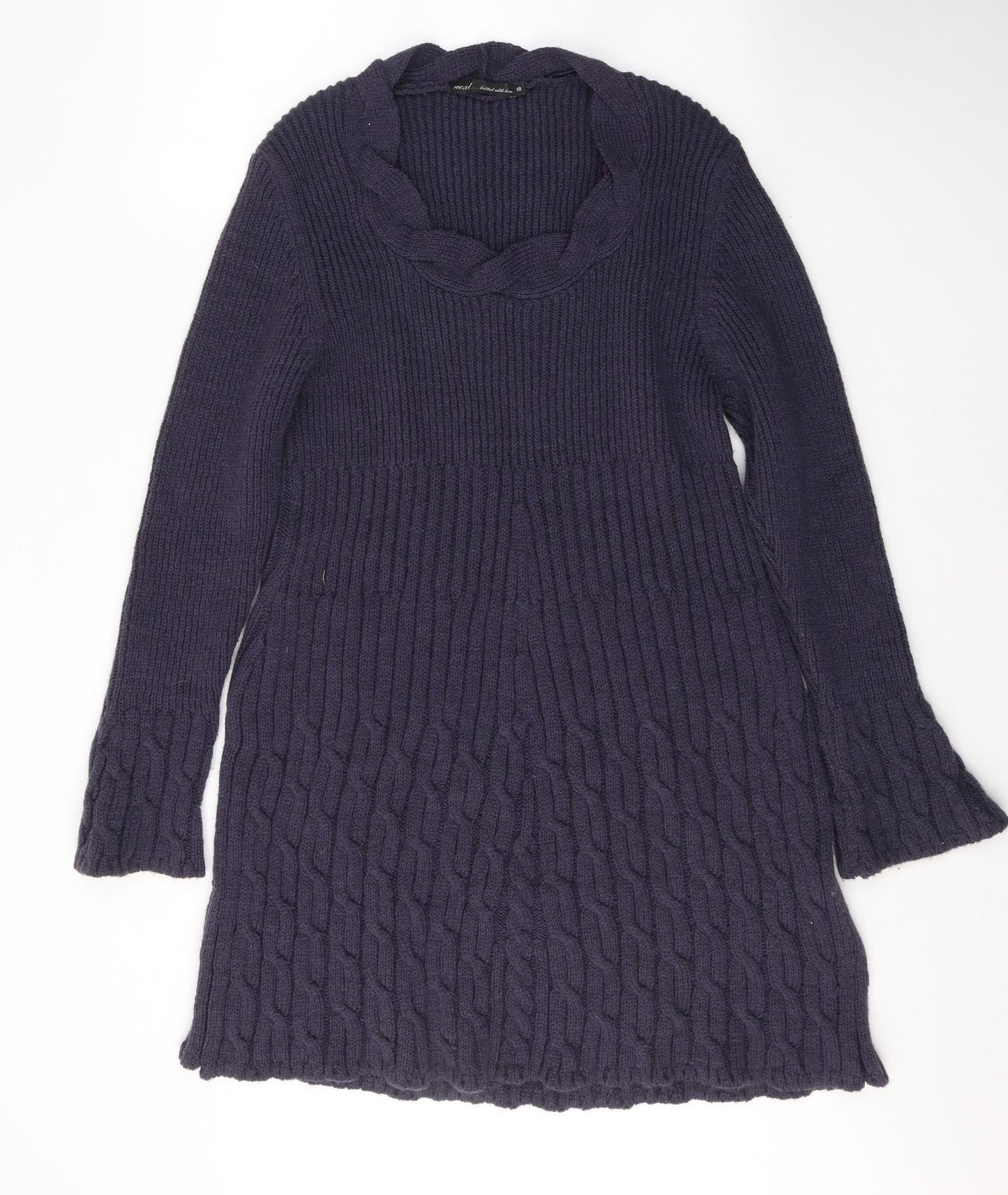 NEXT Womens Purple V-Neck  Acrylic Tunic Jumper Size 18