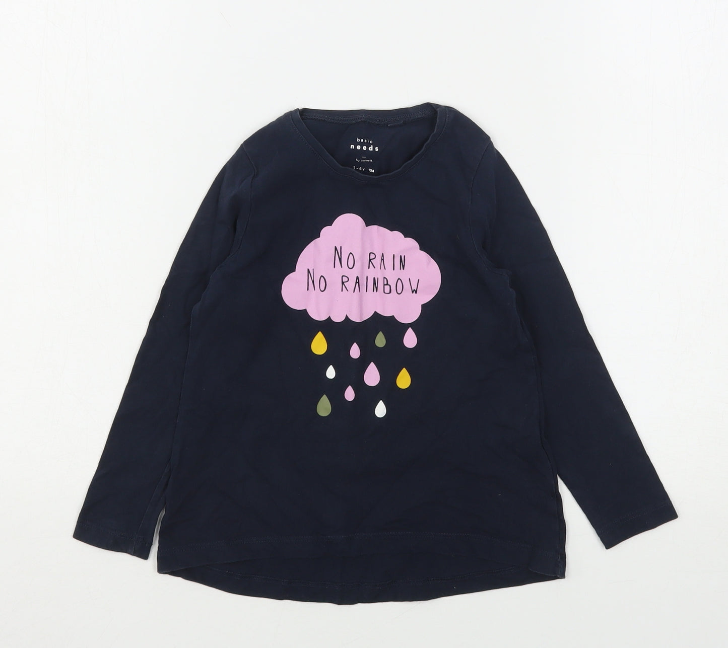 name it Girls Blue  Cotton Basic T-Shirt Size 3-4 Years Round Neck