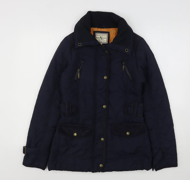 Brave Soul Womens Blue Quilted Coat Size 8