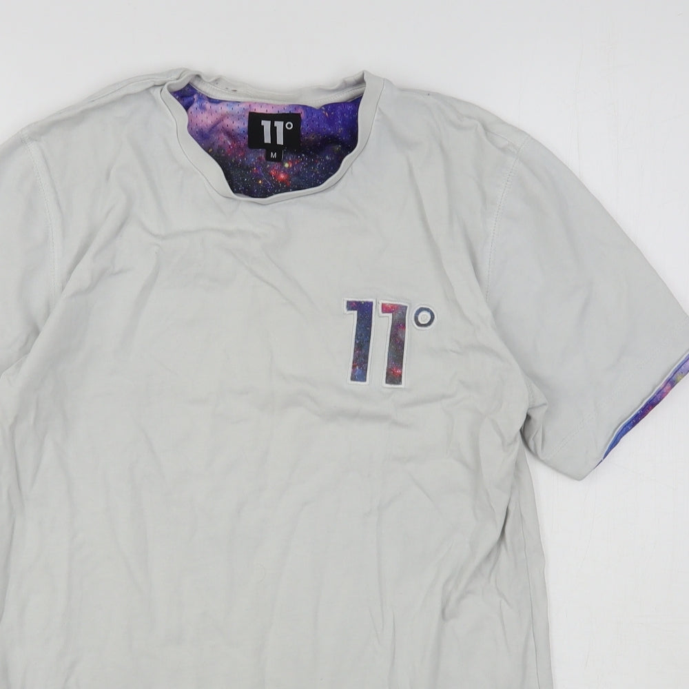 11 degrees Mens White  Cotton  T-Shirt Size M Round Neck