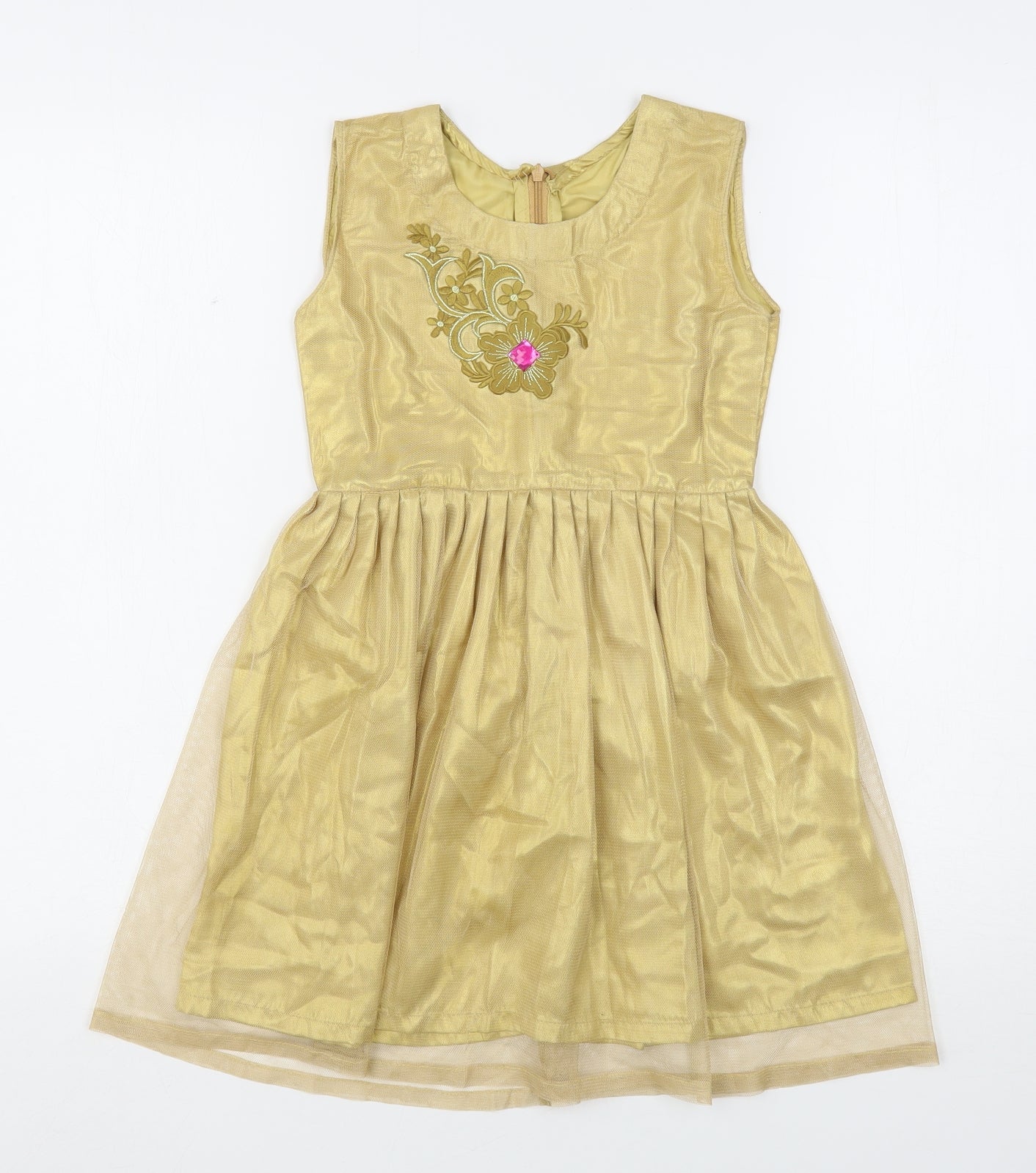 ChenOnel Girls Gold  Polyester Fit & Flare  Size 5-6 Years  Round Neck