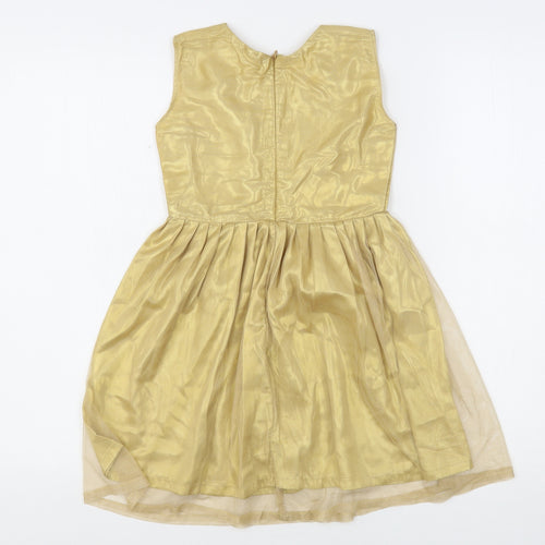 ChenOnel Girls Gold  Polyester Fit & Flare  Size 5-6 Years  Round Neck