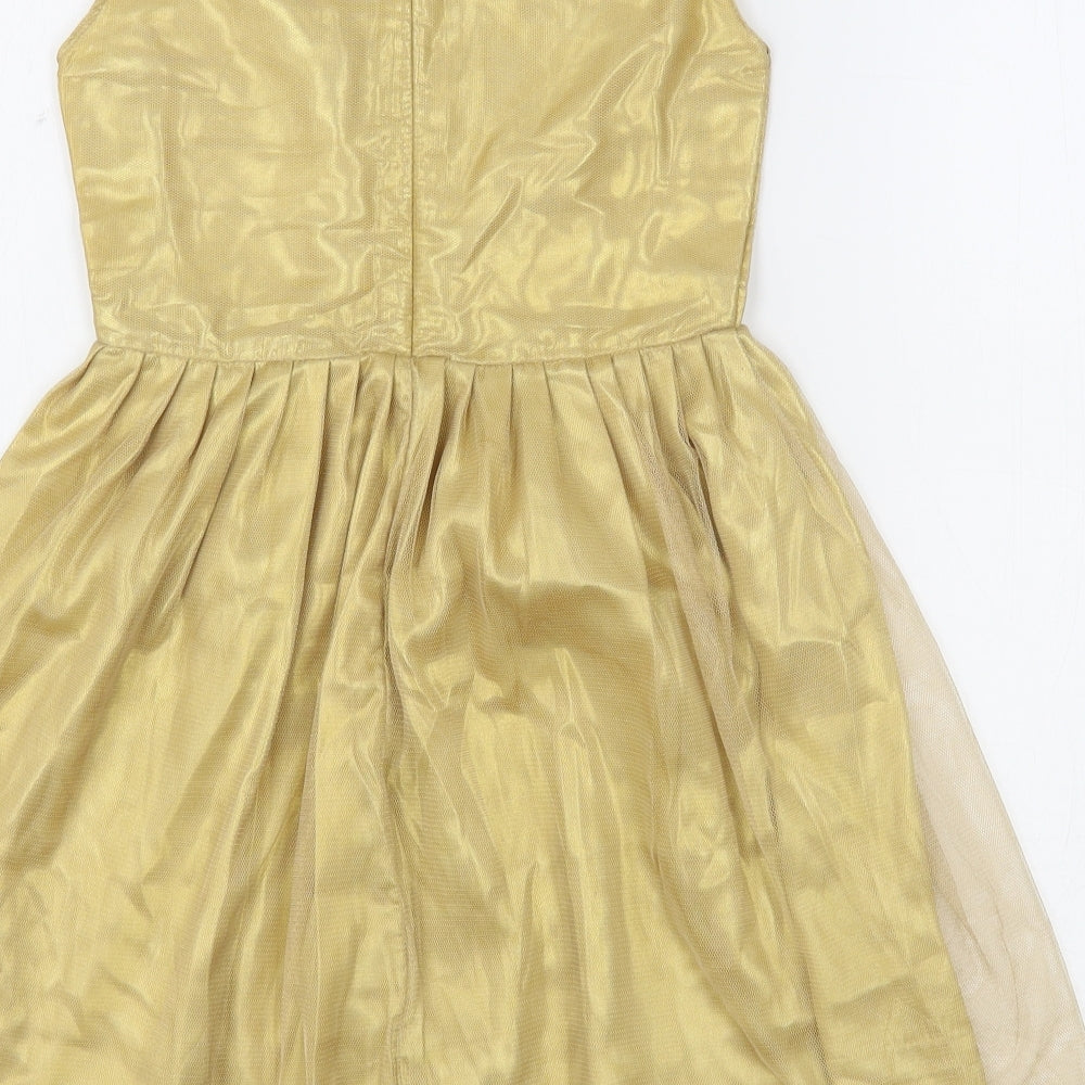 ChenOnel Girls Gold  Polyester Fit & Flare  Size 5-6 Years  Round Neck