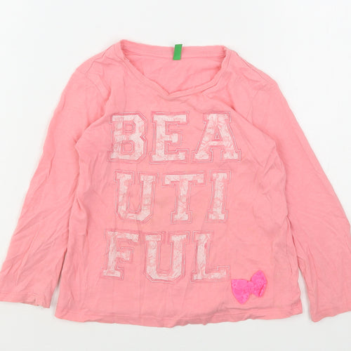 United Colors of Benetton Girls Pink  Cotton Basic T-Shirt Size 3-4 Years Round Neck