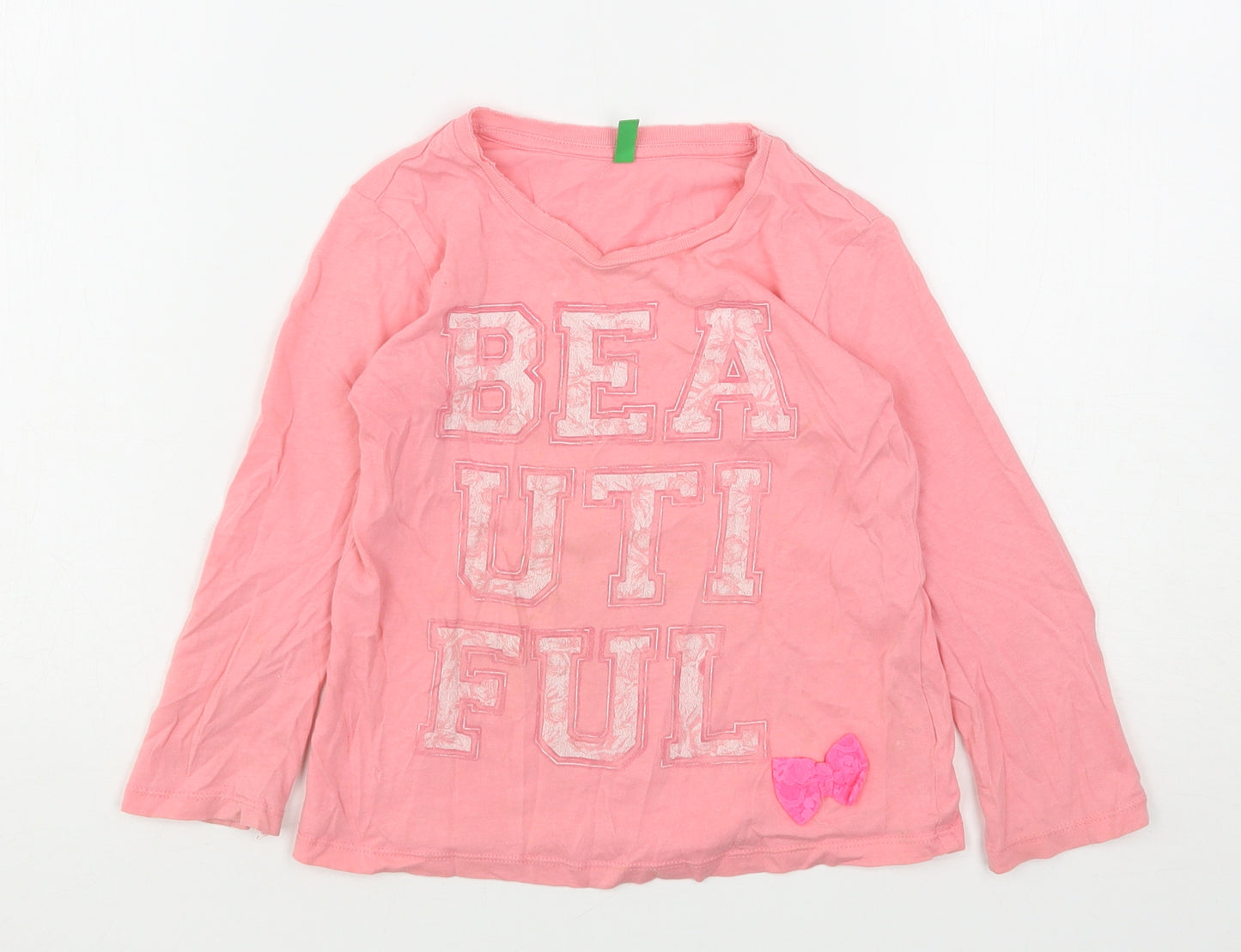 United Colors of Benetton Girls Pink  Cotton Basic T-Shirt Size 3-4 Years Round Neck