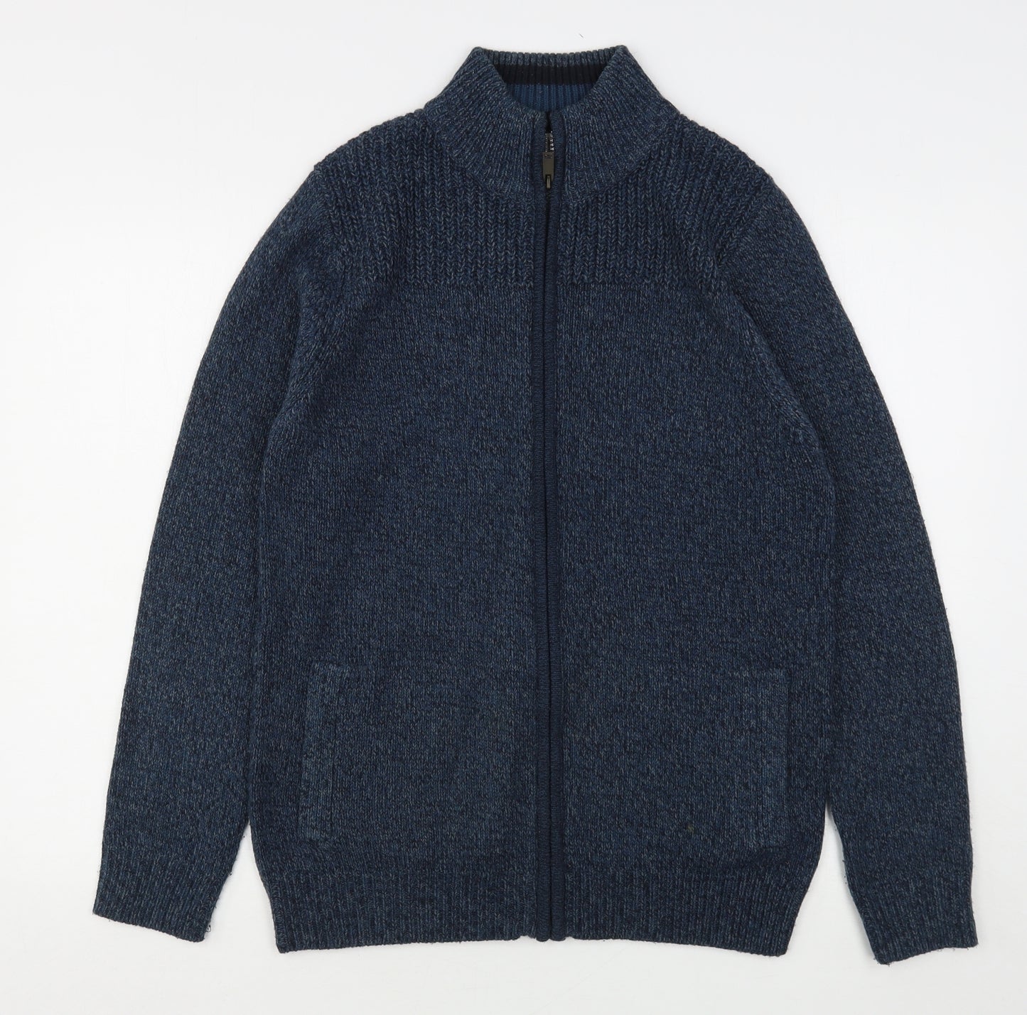 Marks and Spencer Mens Blue High Neck  Acrylic Full Zip Jumper Size S