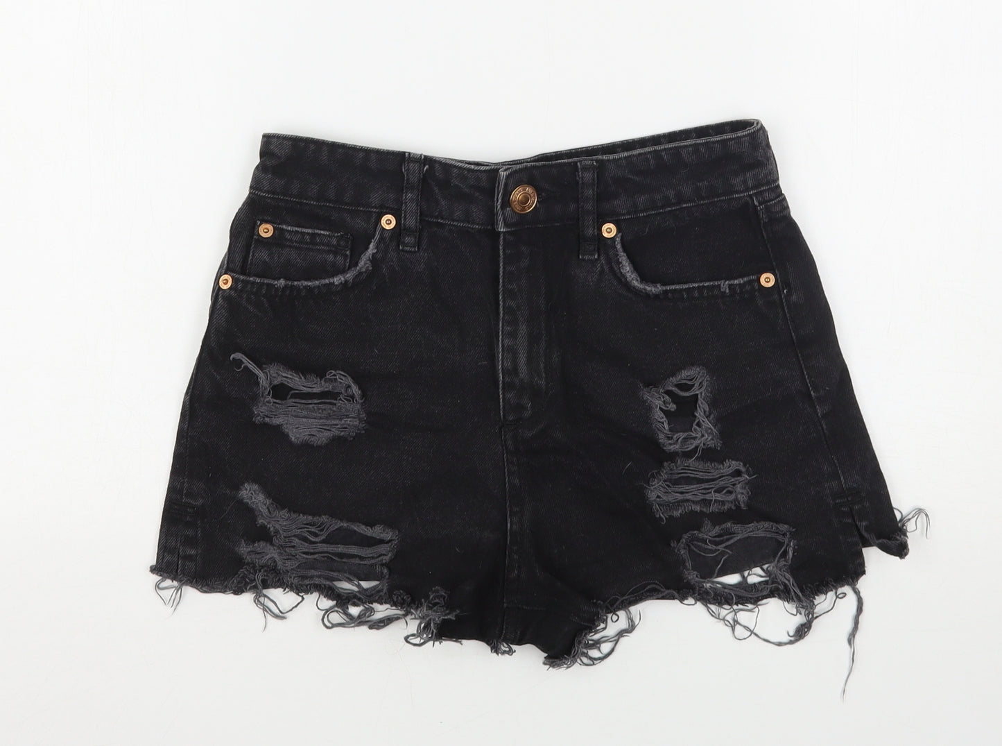 River Island Womens Black  Cotton Cut-Off Shorts Size 8 L3 in Regular