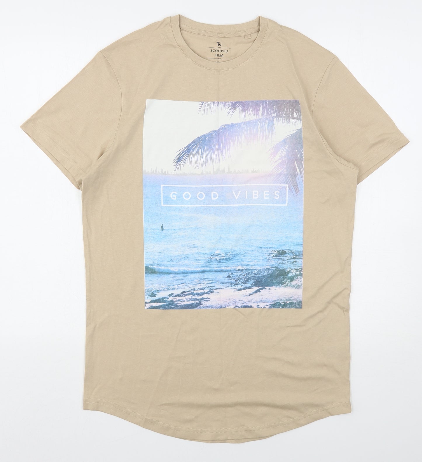 TU Mens Beige  Cotton  T-Shirt Size M Round Neck