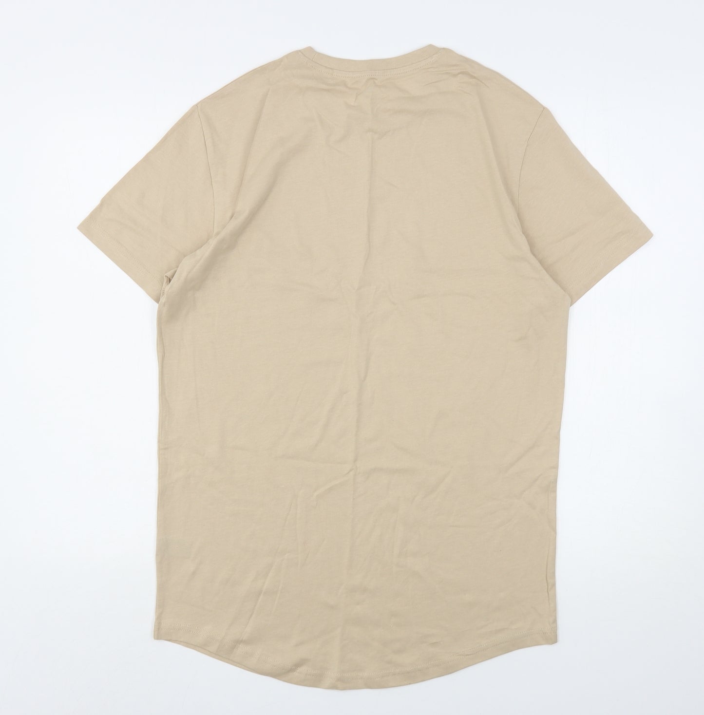 TU Mens Beige  Cotton  T-Shirt Size M Round Neck