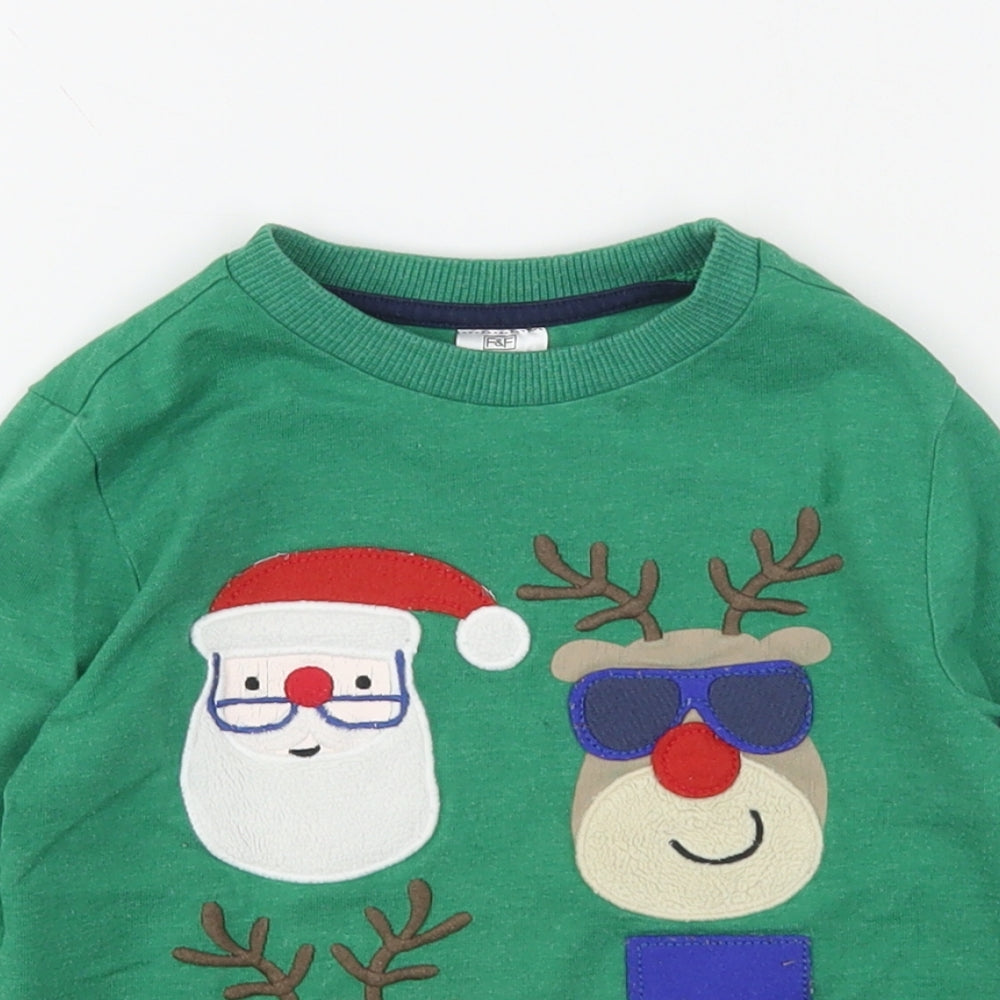 F&F Boys Green  Cotton Basic T-Shirt Size 3-4 Years Round Neck  - Christmas