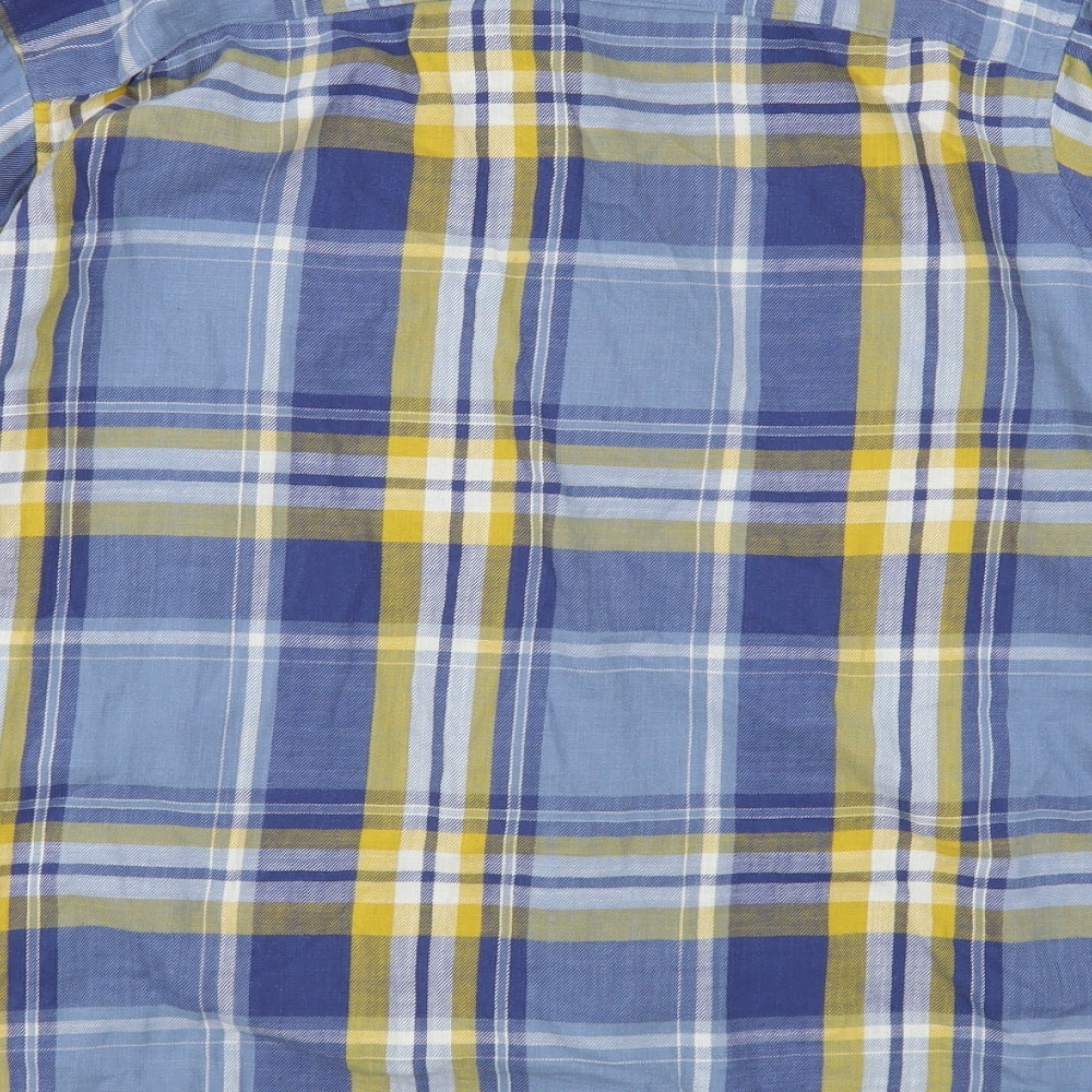 NEXT Mens Blue Plaid Cotton  Button-Up Size XL Collared