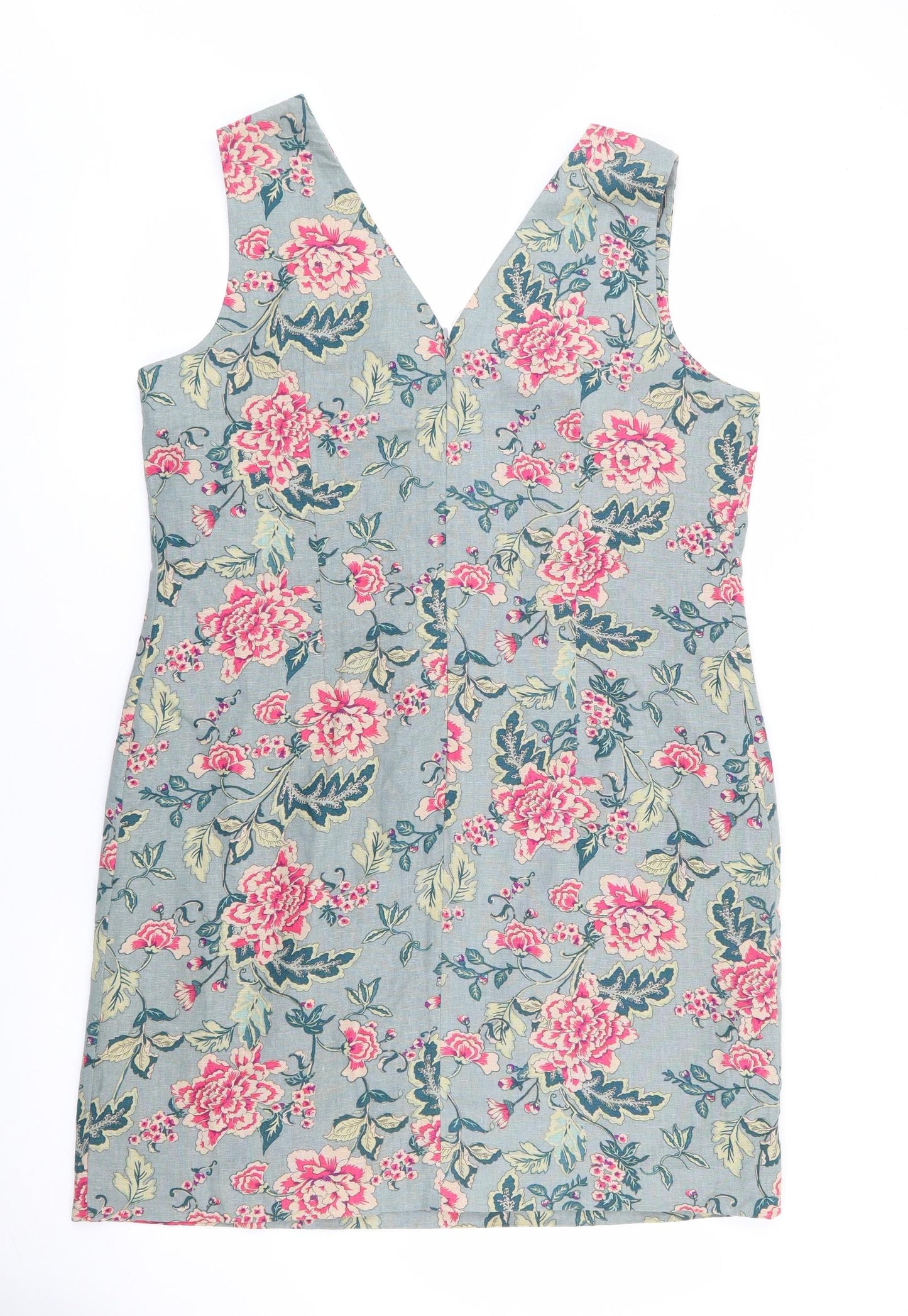 Preworn Womens Multicoloured Floral Linen Shift  Size 14  V-Neck Zip
