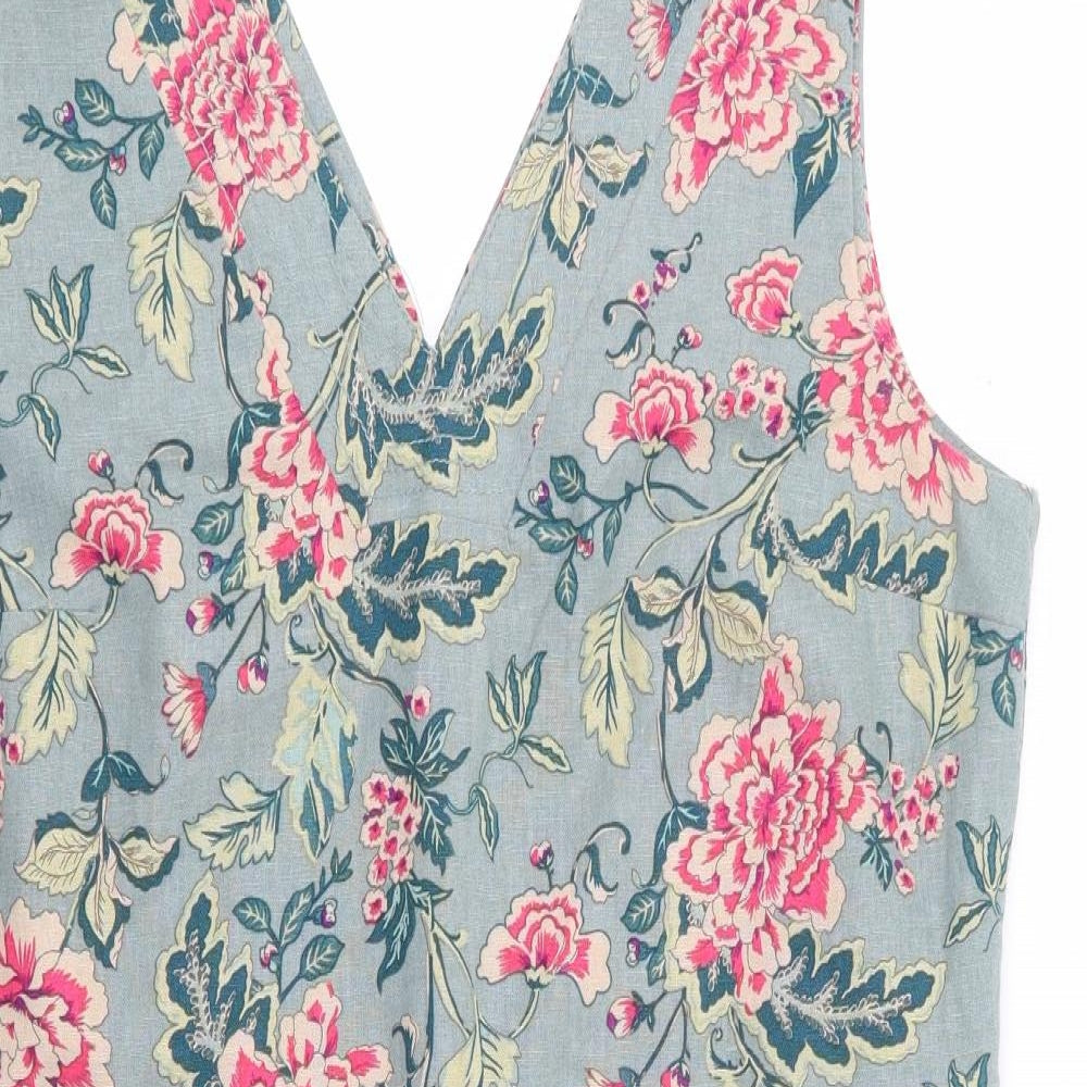 Preworn Womens Multicoloured Floral Linen Shift  Size 14  V-Neck Zip