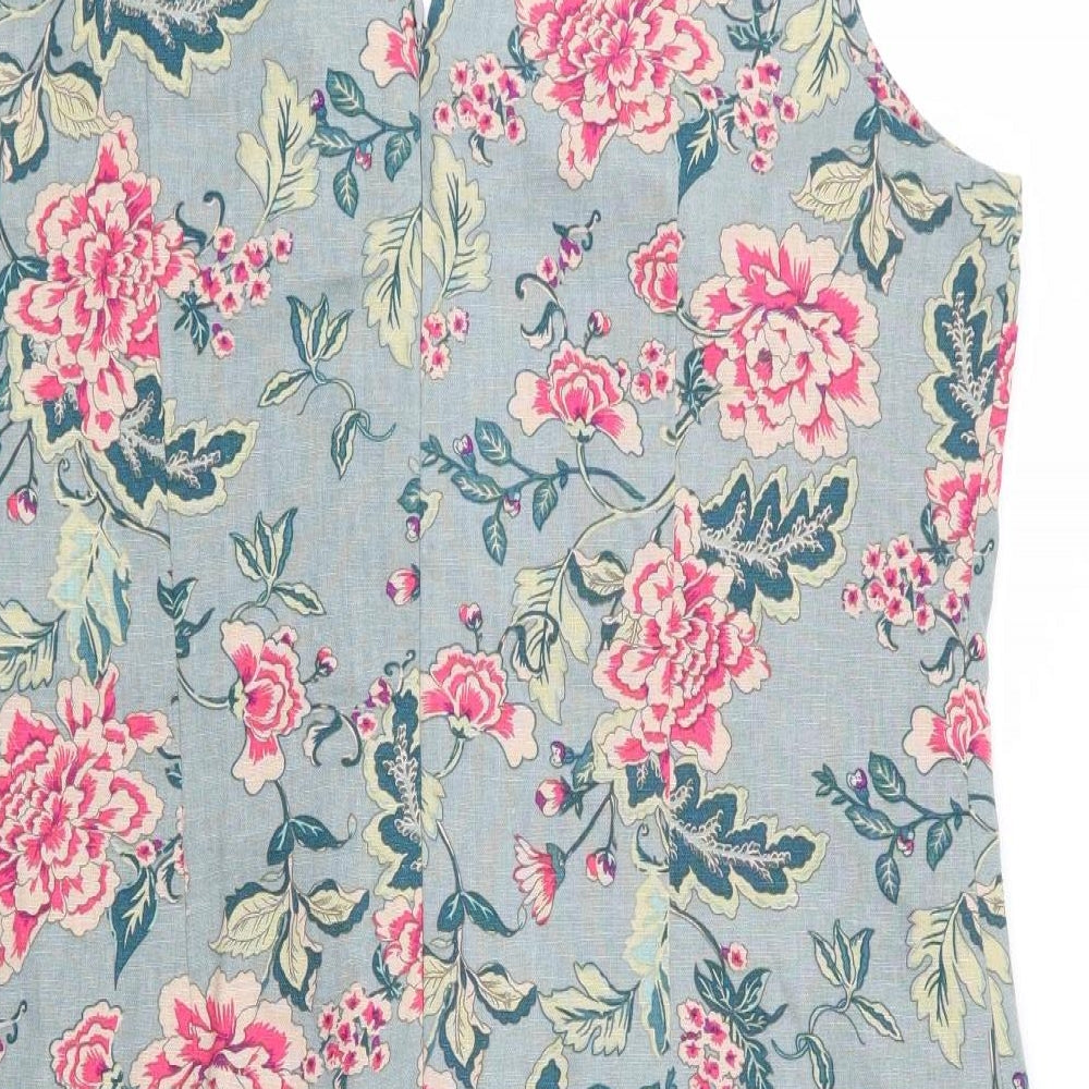 Preworn Womens Multicoloured Floral Linen Shift  Size 14  V-Neck Zip