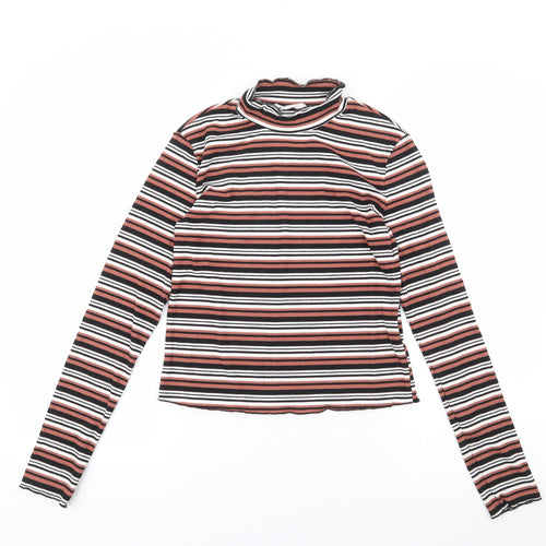 Glamorous Womens Multicoloured Striped Polyester Jersey T-Shirt Size 10 High Neck