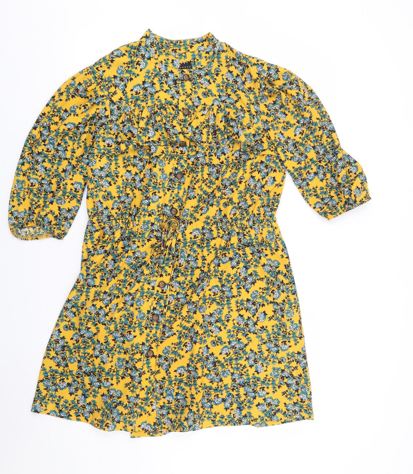 Topshop Womens Multicoloured Floral Polyester Shirt Dress  Size 10  Mock Neck Button