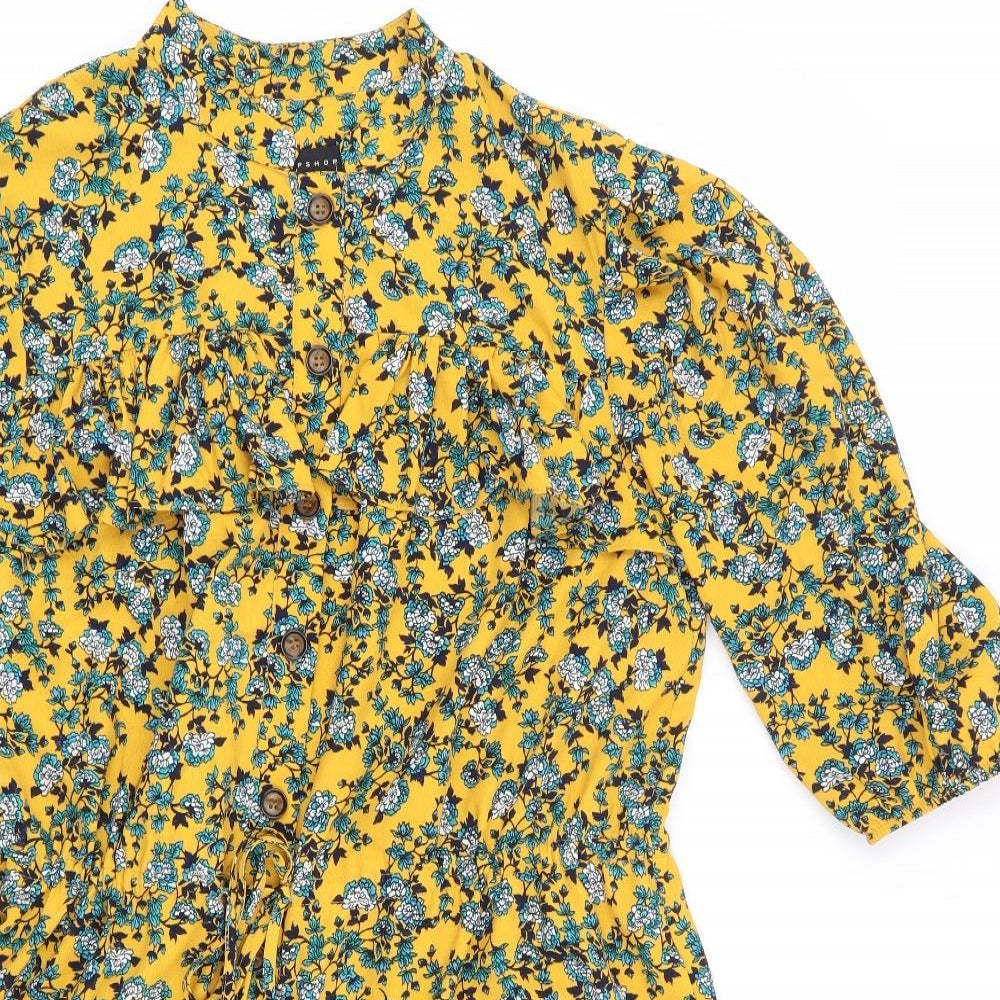 Topshop Womens Multicoloured Floral Polyester Shirt Dress  Size 10  Mock Neck Button