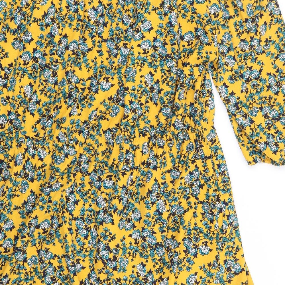 Topshop Womens Multicoloured Floral Polyester Shirt Dress  Size 10  Mock Neck Button