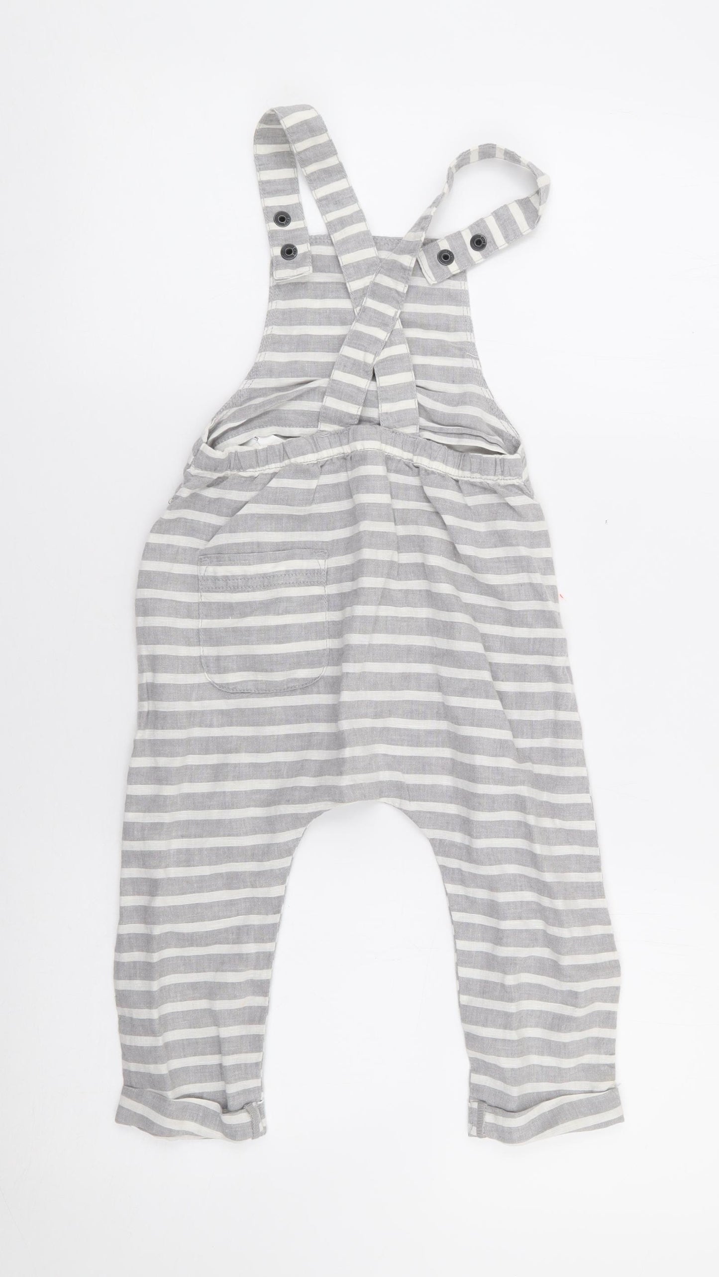 NEXT Boys Grey Striped Linen Dungarees Trousers Size 2-3 Years  Regular Snap