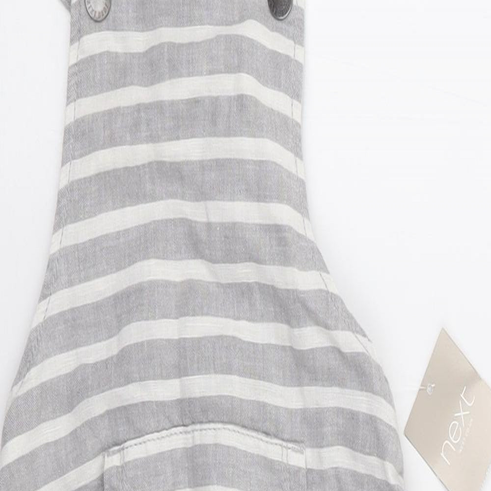 NEXT Boys Grey Striped Linen Dungarees Trousers Size 2-3 Years  Regular Snap