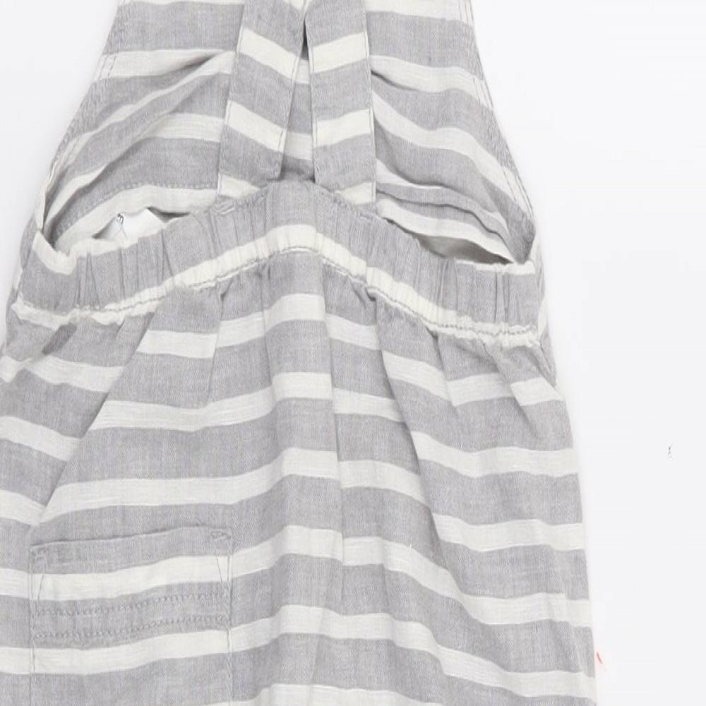 NEXT Boys Grey Striped Linen Dungarees Trousers Size 2-3 Years  Regular Snap