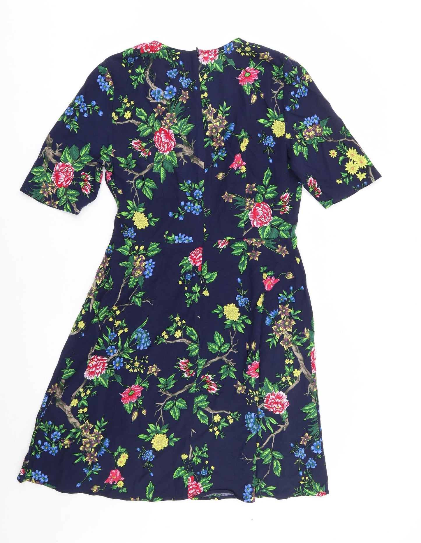Warehouse Womens Multicoloured Floral Viscose Wrap Dress  Size 10  V-Neck Zip