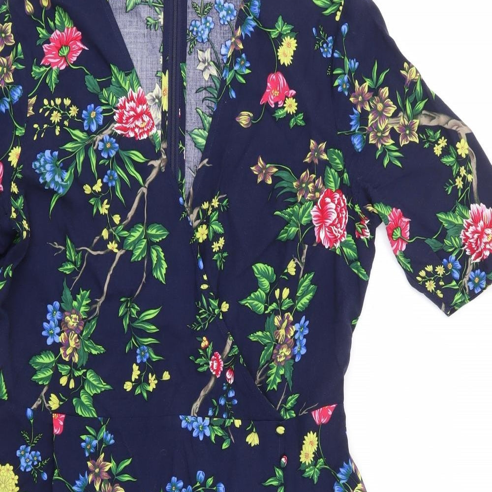 Warehouse Womens Multicoloured Floral Viscose Wrap Dress  Size 10  V-Neck Zip