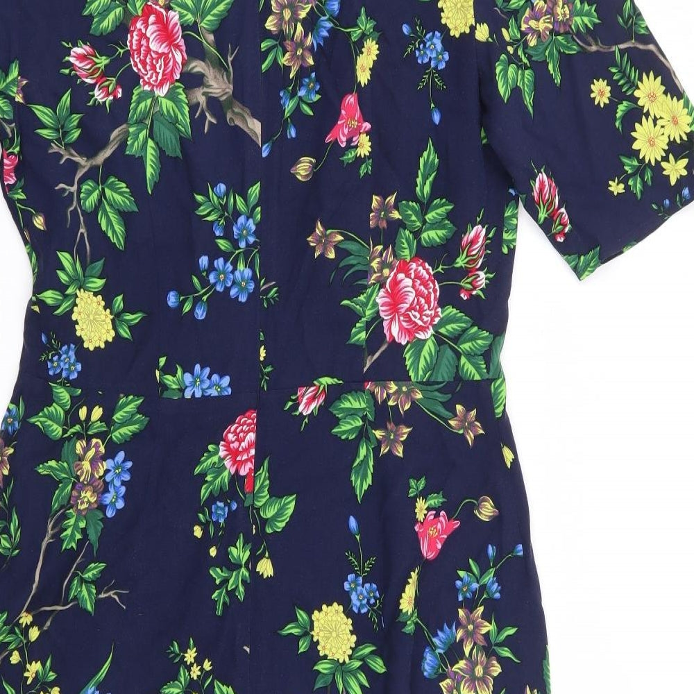 Warehouse Womens Multicoloured Floral Viscose Wrap Dress  Size 10  V-Neck Zip