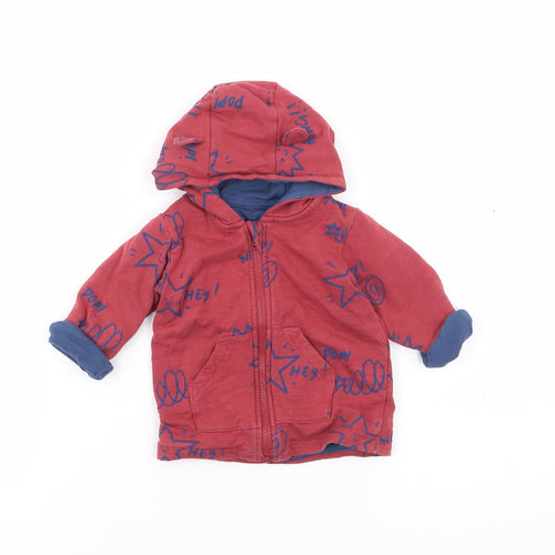 Marks and Spencer` Boys Red Geometric Cotton Full Zip Jumper Size 3-6 Months  Zip