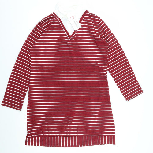 Tofisa Womens Red Striped Viscose Shirt Dress  Size 16  Collared Pullover