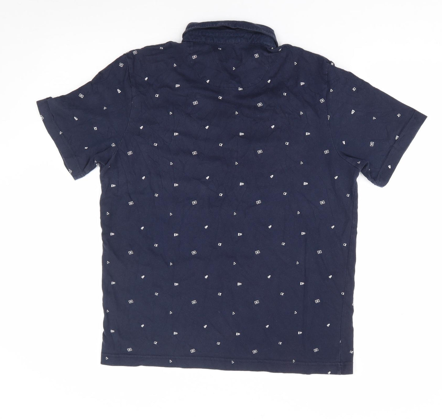Farah Jeans Mens Blue Geometric Cotton  Polo Size M Collared Pullover