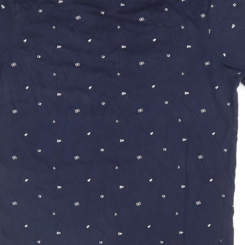 Farah Jeans Mens Blue Geometric Cotton  Polo Size M Collared Pullover