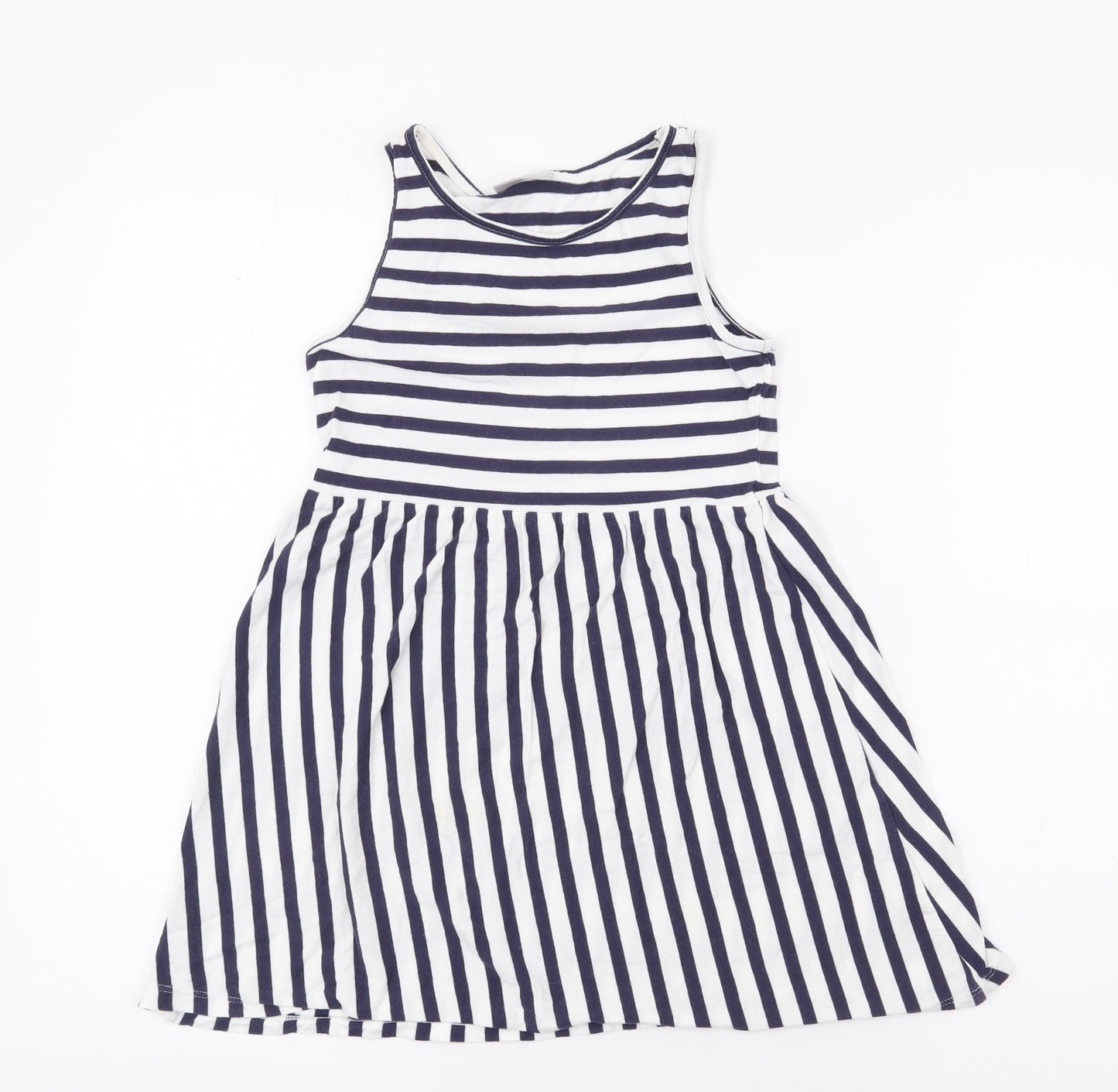Matalan Girls Ivory Striped 100% Cotton Fit & Flare  Size 8 Years  Round Neck Pullover