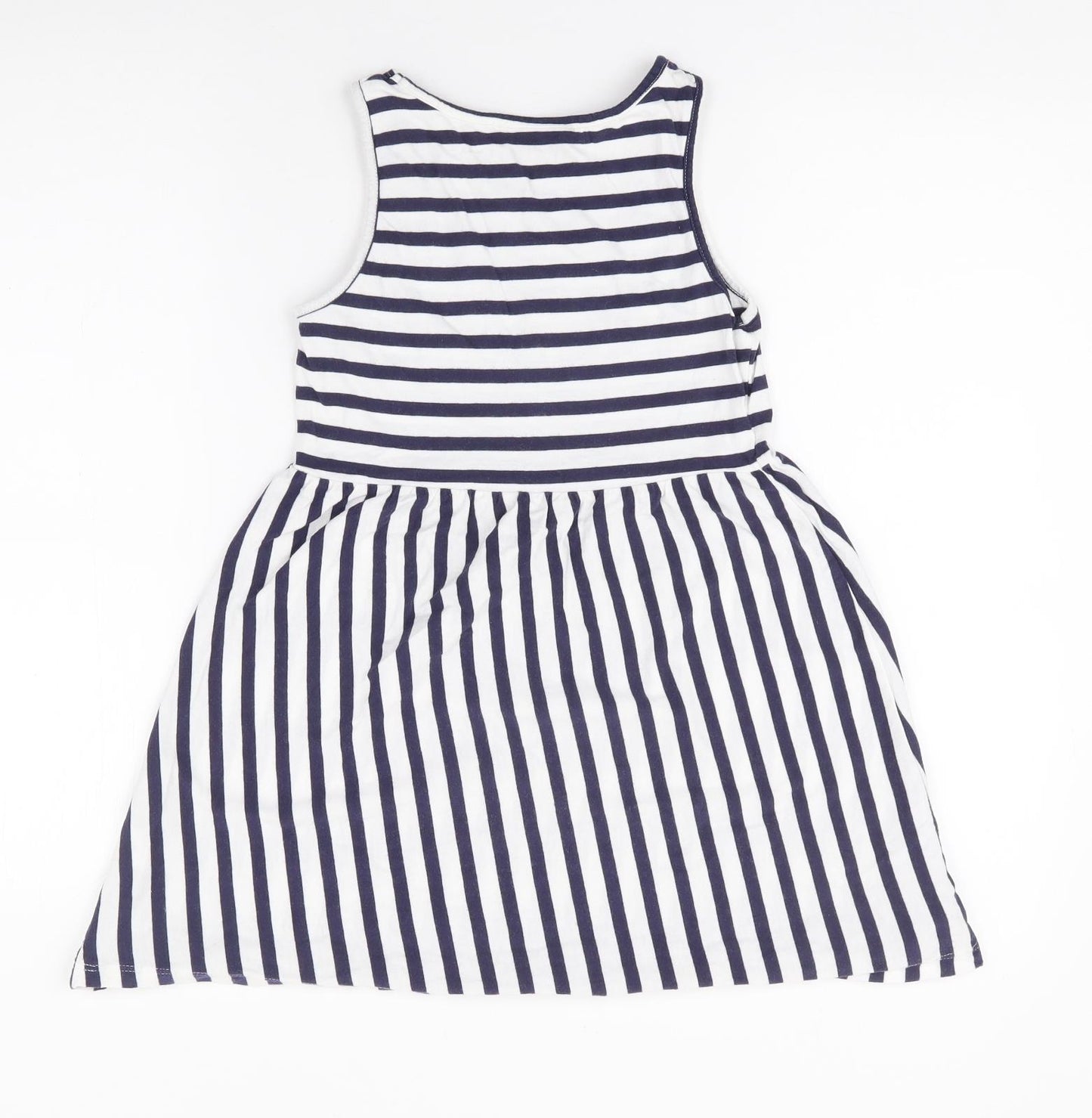 Matalan Girls Ivory Striped 100% Cotton Fit & Flare  Size 8 Years  Round Neck Pullover