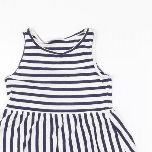 Matalan Girls Ivory Striped 100% Cotton Fit & Flare  Size 8 Years  Round Neck Pullover