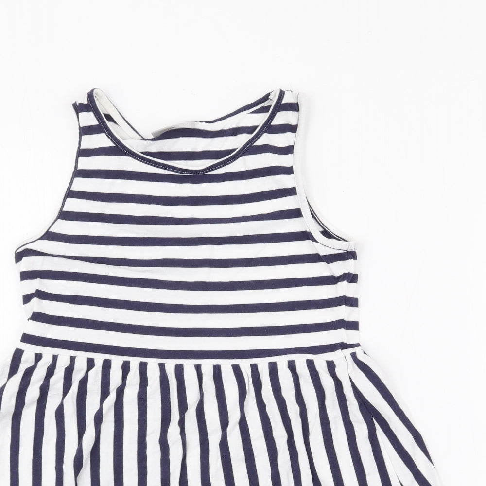 Matalan Girls Ivory Striped 100% Cotton Fit & Flare  Size 8 Years  Round Neck Pullover