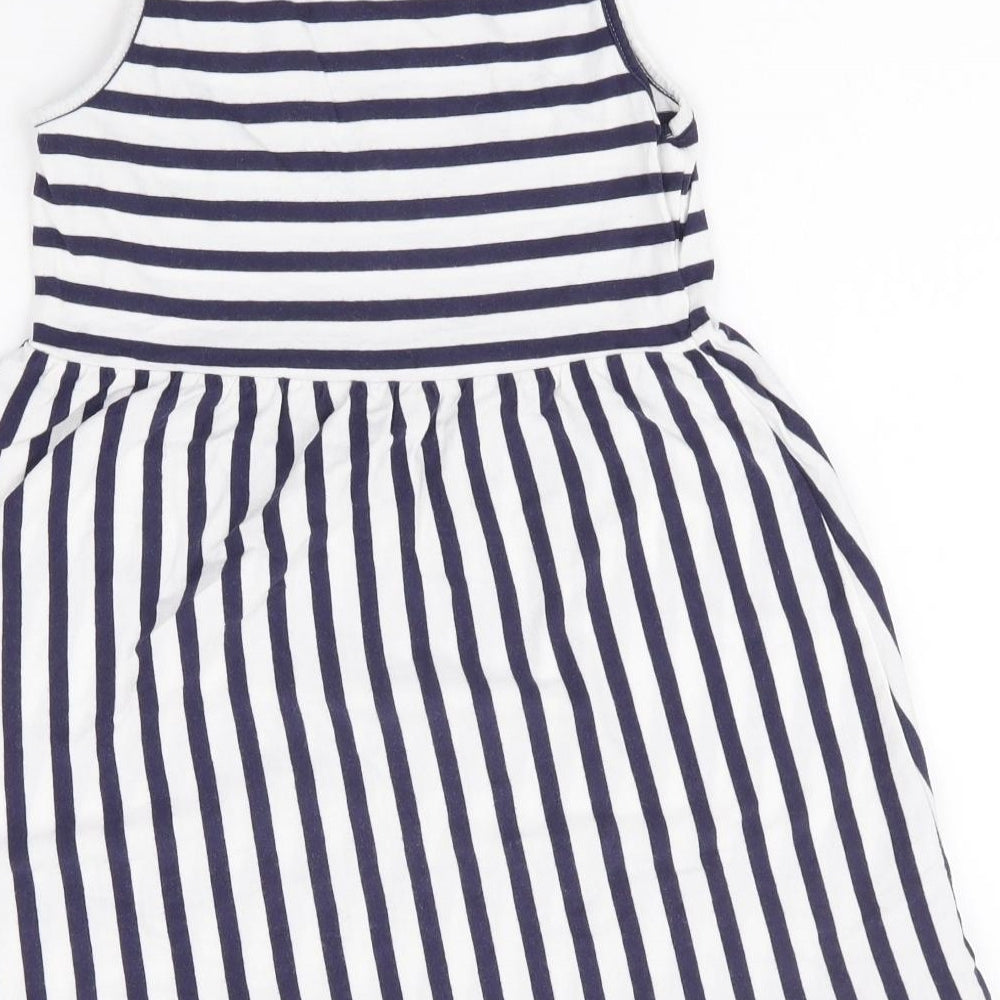 Matalan Girls Ivory Striped 100% Cotton Fit & Flare  Size 8 Years  Round Neck Pullover