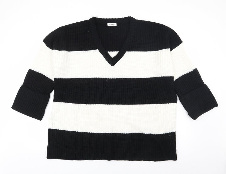 Simply Be Womens Multicoloured V-Neck Striped Acrylic Pullover Jumper Size L