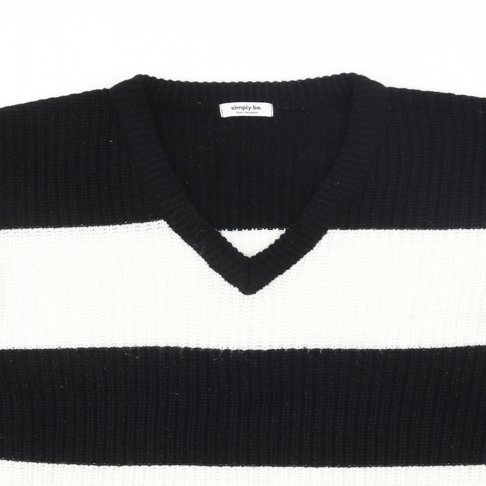 Simply Be Womens Multicoloured V-Neck Striped Acrylic Pullover Jumper Size L