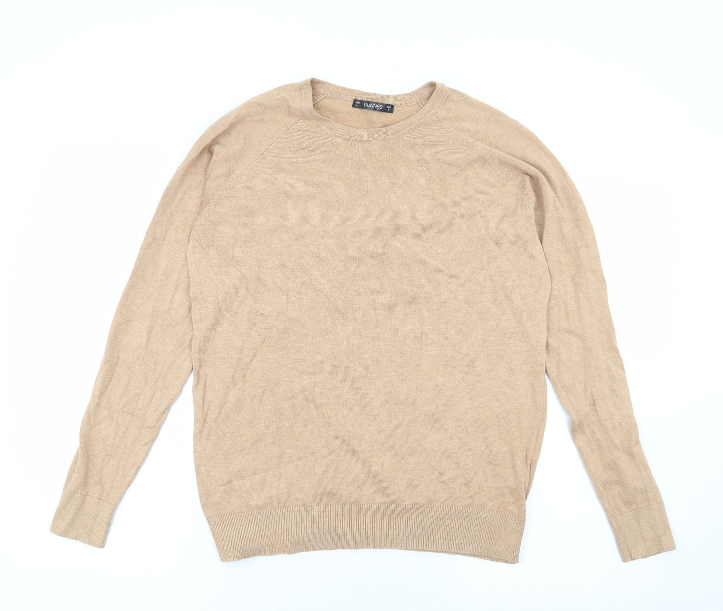 Dunnes Womens Beige Crew Neck  Viscose Pullover Jumper Size L