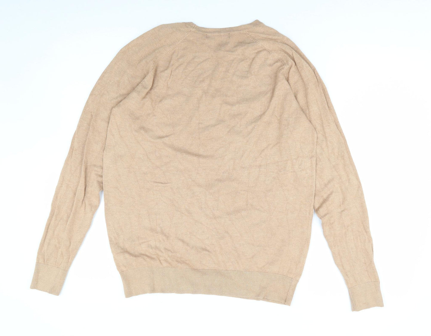 Dunnes Womens Beige Crew Neck  Viscose Pullover Jumper Size L