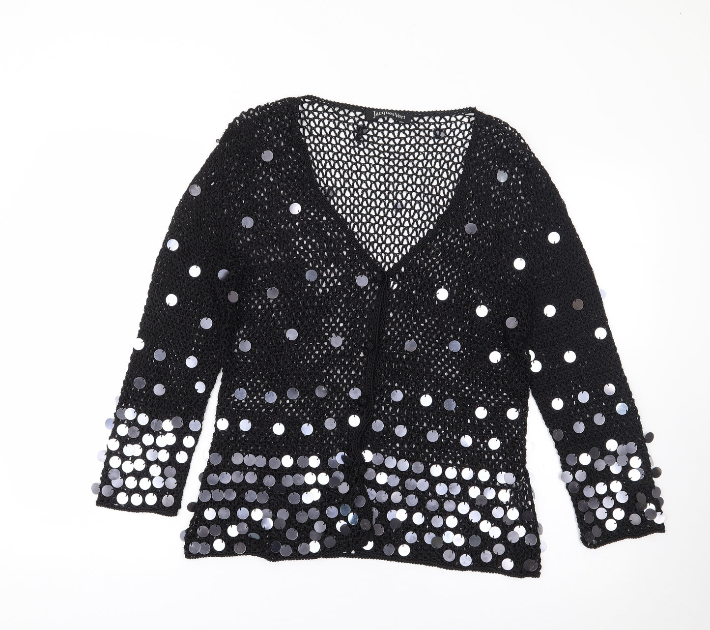 Jacques Vert Womens Black V-Neck  Viscose Cardigan Jumper Size L