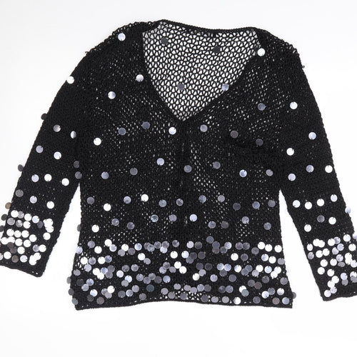 Jacques Vert Womens Black V-Neck  Viscose Cardigan Jumper Size L