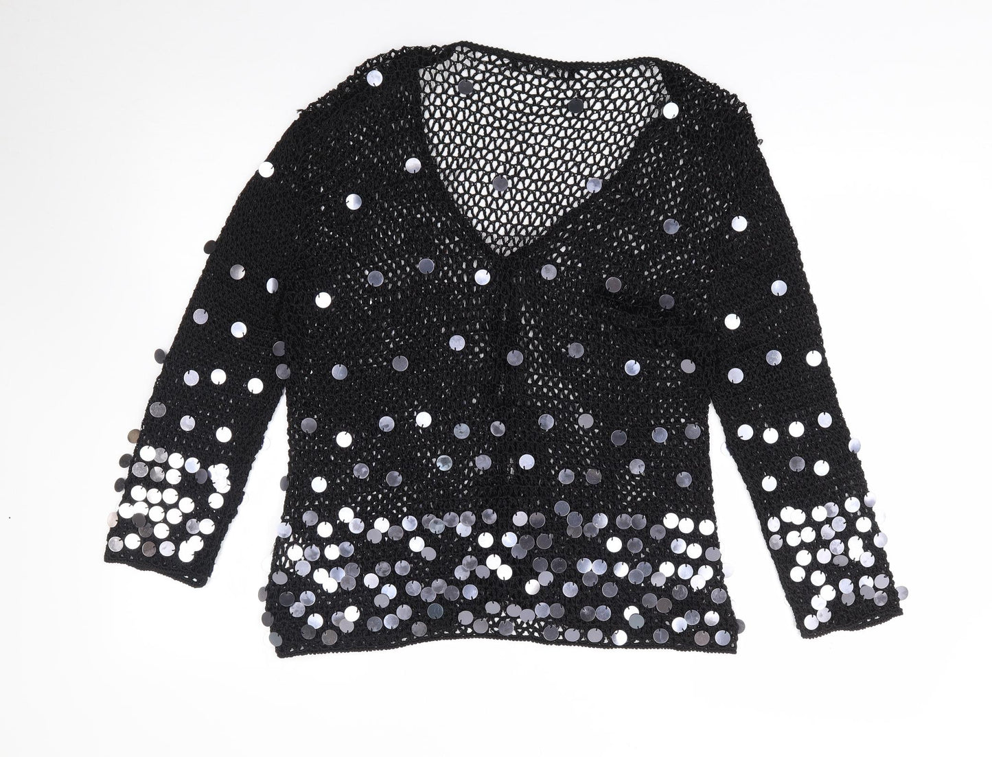 Jacques Vert Womens Black V-Neck  Viscose Cardigan Jumper Size L