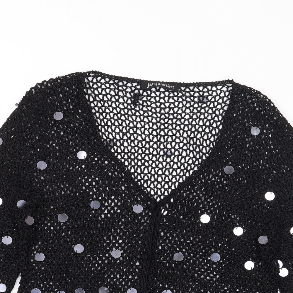 Jacques Vert Womens Black V-Neck  Viscose Cardigan Jumper Size L