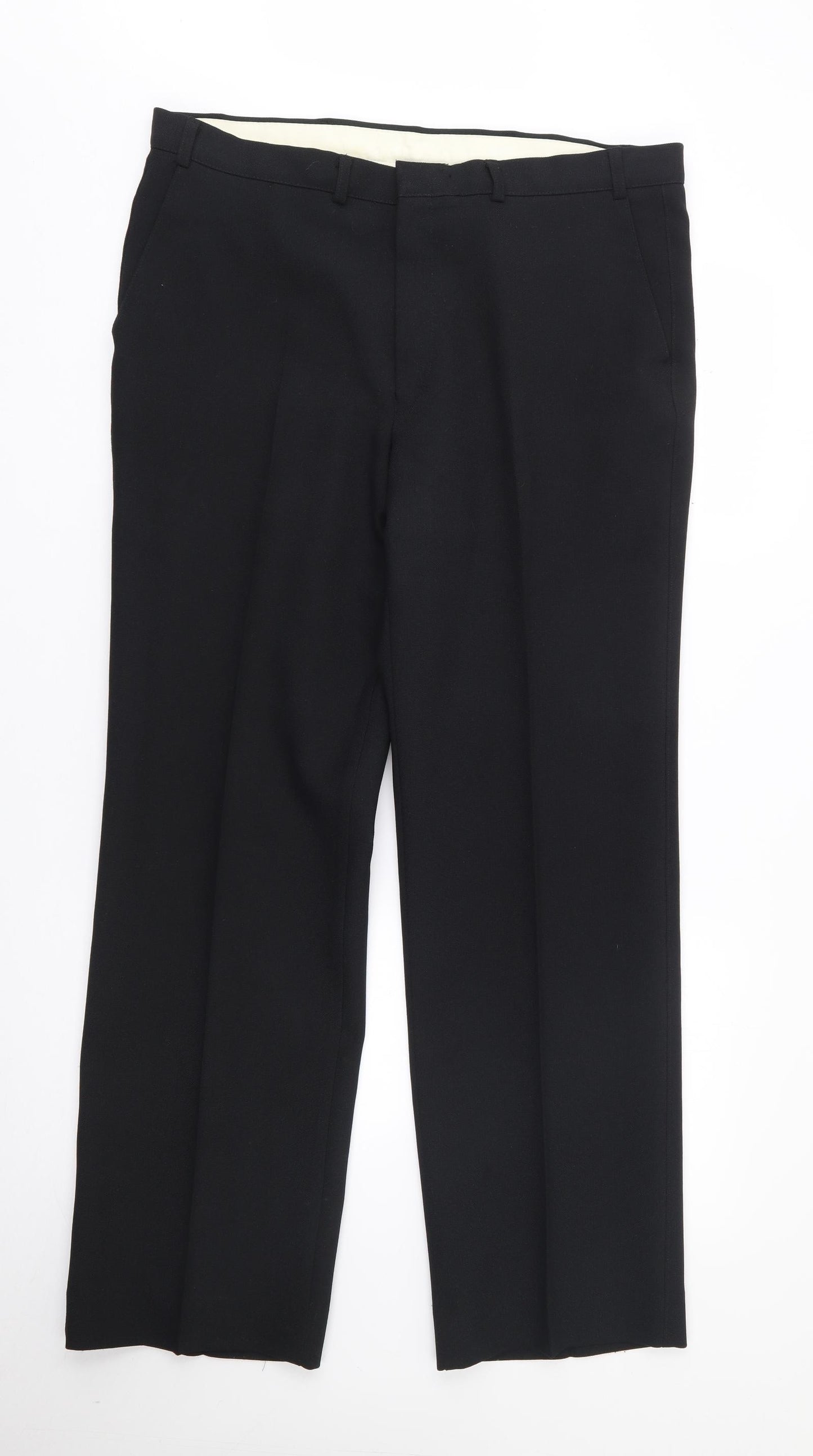 St Micheal Mens Black  Polyester Trousers  Size 36 in L29 in Regular Zip