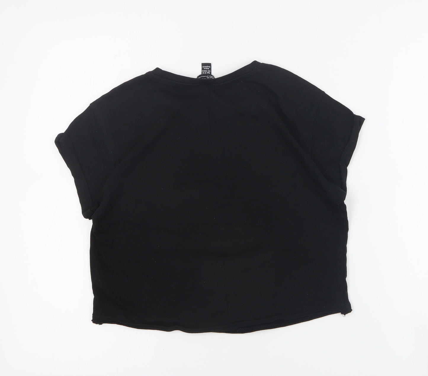New Look Girls Black  Cotton Pullover T-Shirt Size 12-13 Years Crew Neck Pullover - Cropped