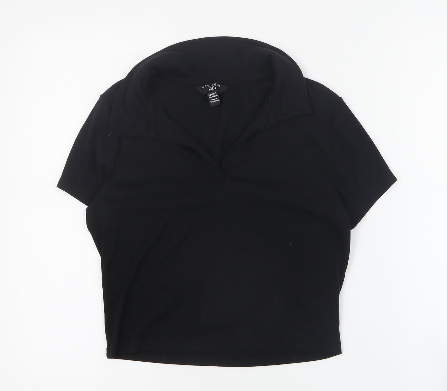New Look Girls Black  Cotton Cropped Polo Size 14-15 Years Collared Pullover