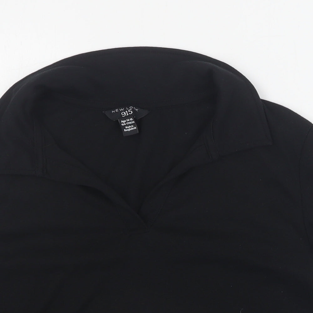 New Look Girls Black  Cotton Cropped Polo Size 14-15 Years Collared Pullover