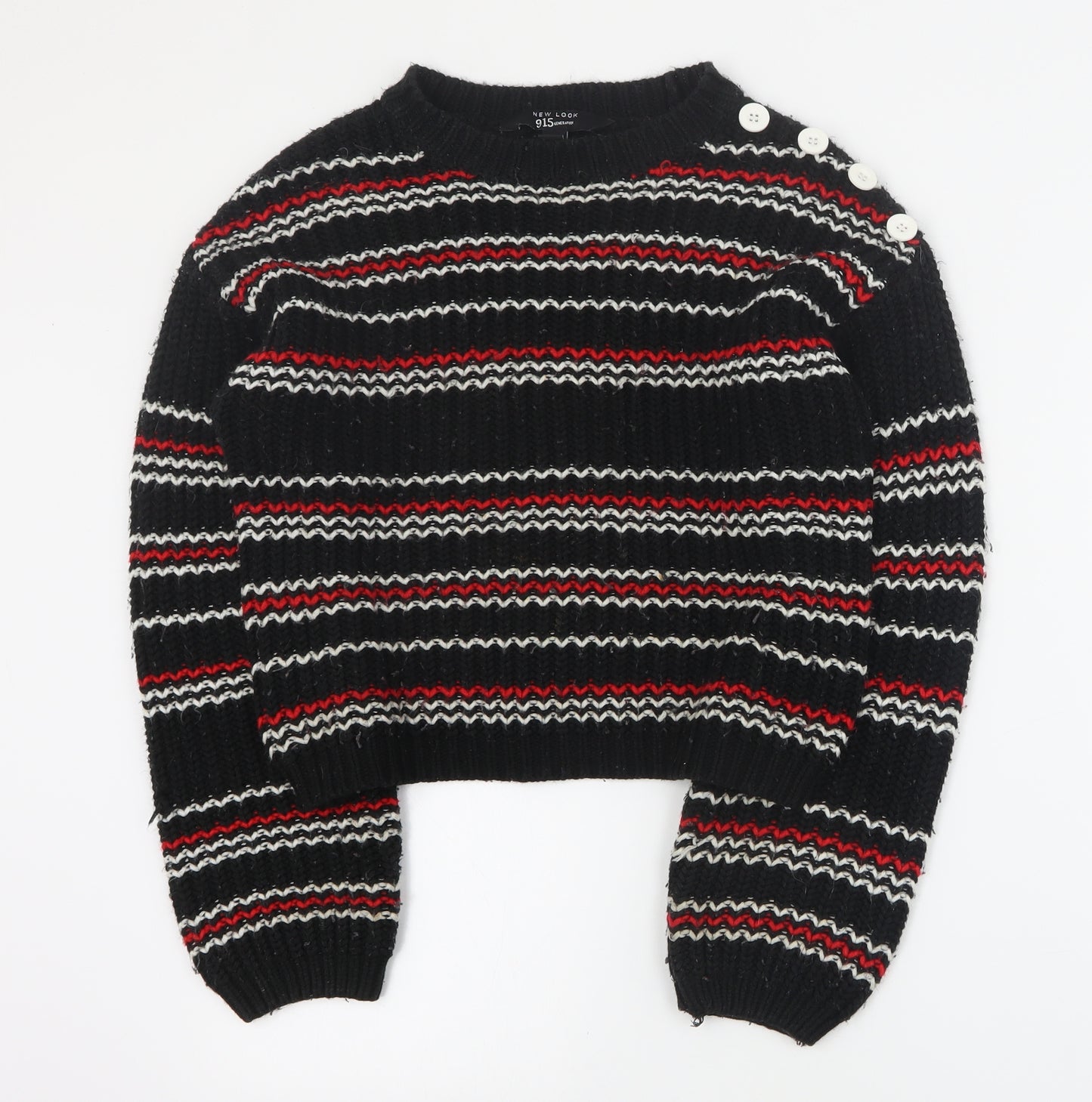 New Look Womens Black Round Neck Striped Acrylic Pullover Jumper Size 12